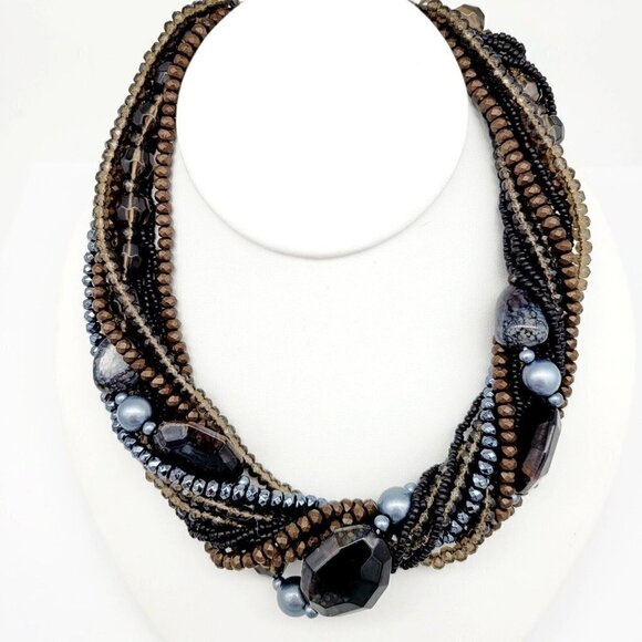 Premier Designs Natural Beauty  Multi Strand Necklace 17" - 21"  Browns & Grays - Picture 1 of 8